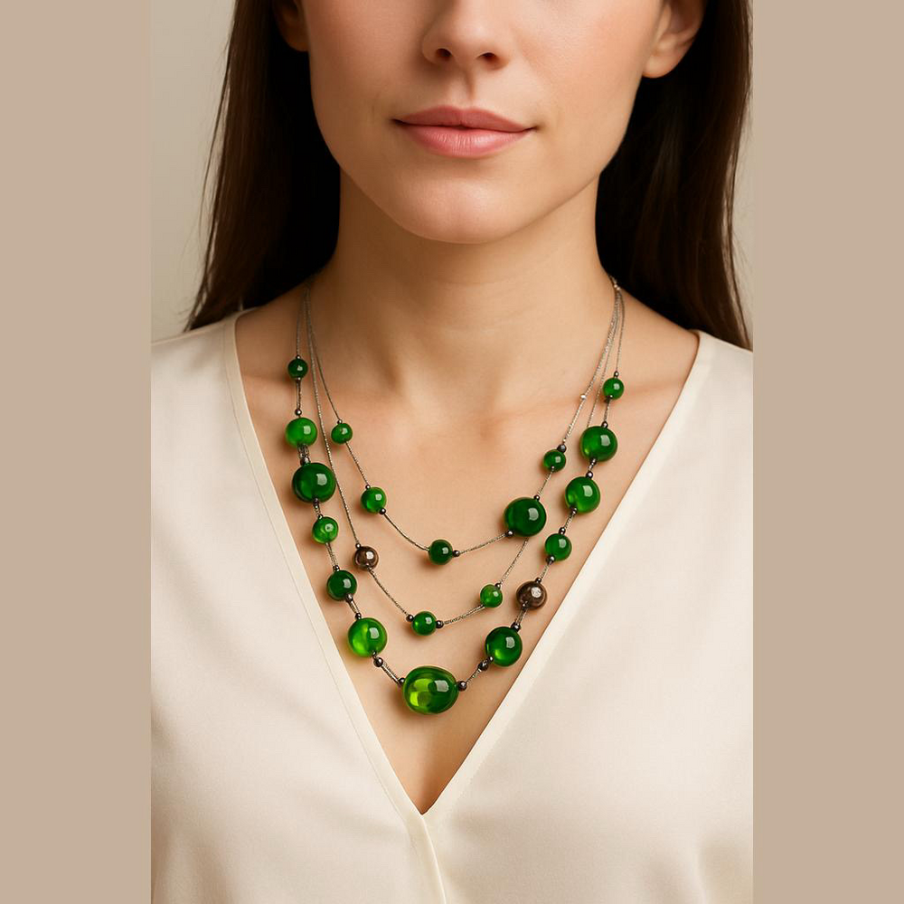 Green Stone Multilayered Necklace
